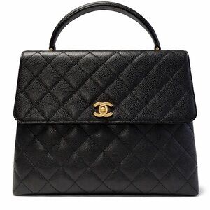 Vintage Top Handle Chanel Black Quilted Caviar Leather Handbag